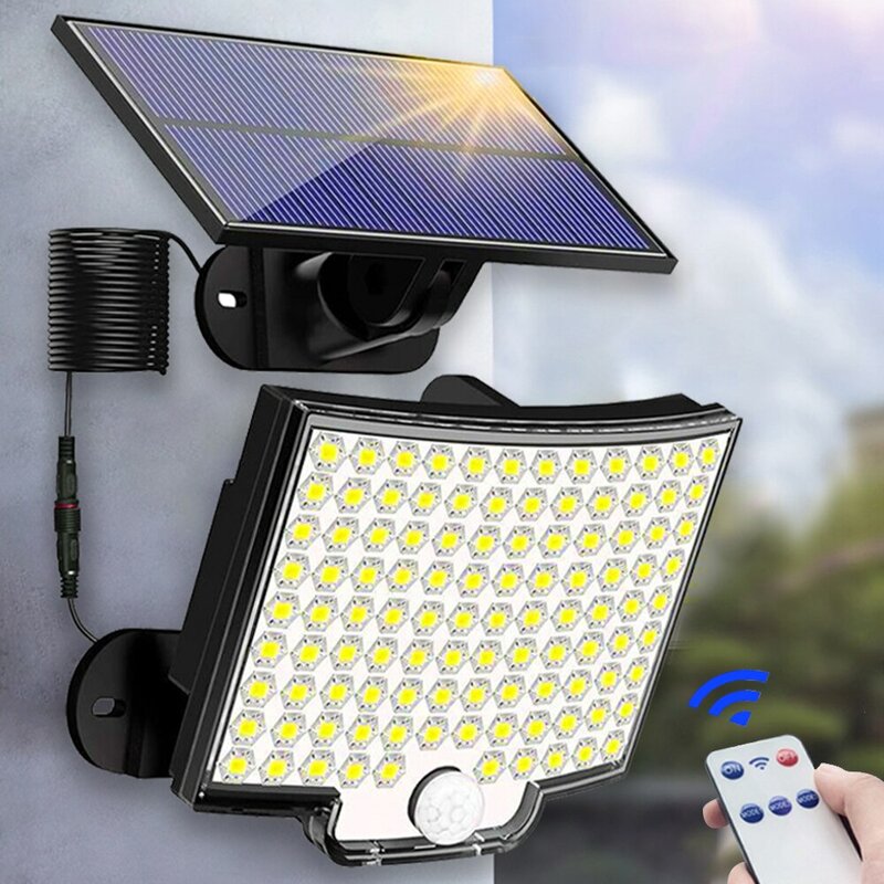 Luz Solar para exteriores con Sensor de movimiento, reflector con Control remoto, impermeable IP65, 106LED, para Patio, garaje, luz de pared de seguridad