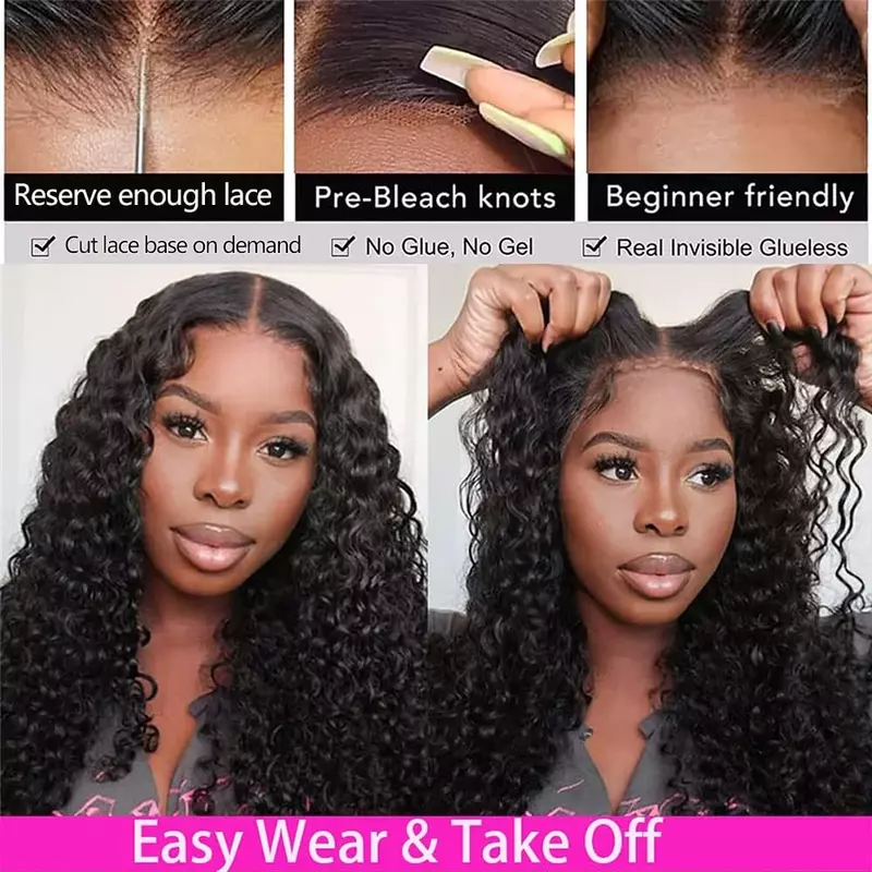Glueless Wig Synthetic Curly Wigs Ready To Wear Water Wave Lace Frontal Wigs Glueless Pre-Cut 4x4 Lace Curly Wigs for Women