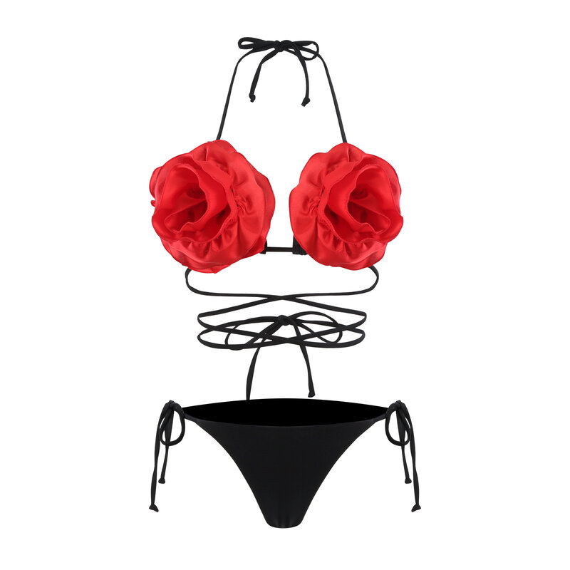 sexy 3D flower micro mini bikinis sets triangle two pieces padded thong swimwear female bathing suit biquini