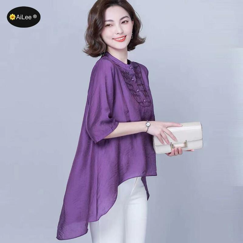 Camicie da Cocktail irregolari da donna estate autunno camicetta di lino di cotone colletto alla coreana Top Camisa Feminina camicette da donna a maniche lunghe