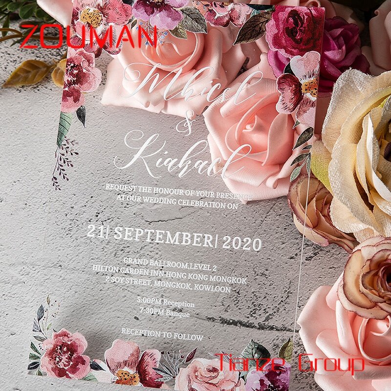 Benutzer definierte Luxus gedruckte Einladung karte mit Umschlägen Wachs siegel Aufkleber handgemachte Grußkarten Acryl Hochzeits einladung