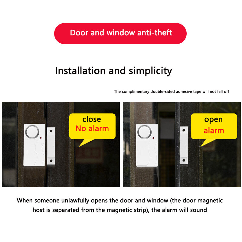 Remote Door Window Magnetic Alarm Guard Against Theft Anti Lost Wireless Vibration Detector for Home/Hotel/Shop/School Safety
