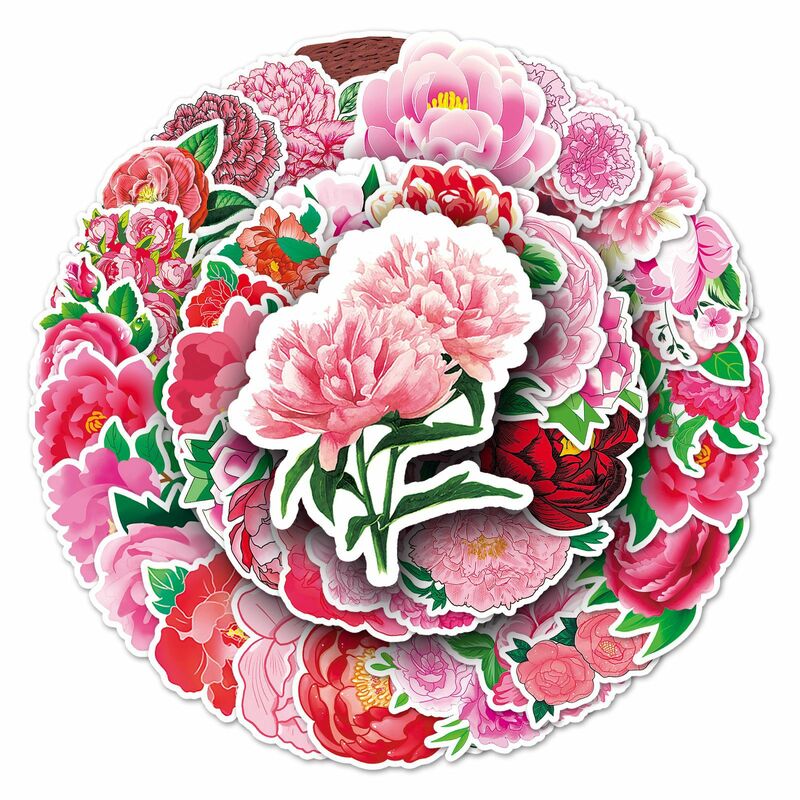 50 buah stiker grafiti seri bunga Botan kartun cocok untuk helm Laptop Dekorasi Desktop mainan stiker DIY grosir