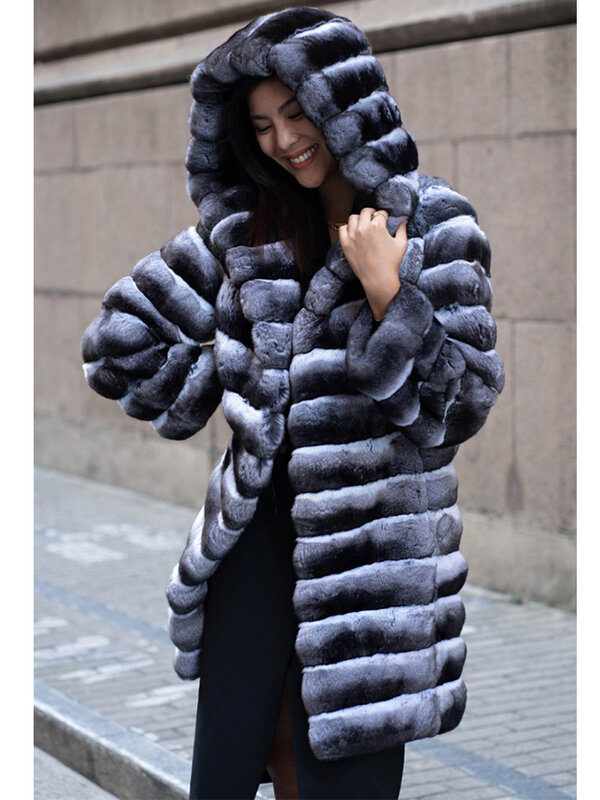 Hooded Fur Coat Women Winter Thick Warm Parka Jacket Faux Mink Fur Overcoat Mid-Length Thick Warm Luxury Fur Cardigan Outerwears