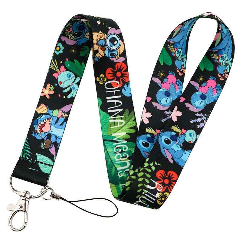 KKZ004 Mickey & Minnie Stitch Lanyard untuk kunci gantungan kunci tempat lencana kartu kredit ID tali gantung tali gantungan kunci hadiah Pesona telepon
