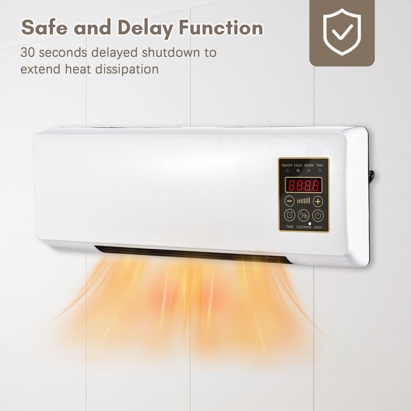 Aire acondicionado frío y cálido de doble propósito, calentador y ventilador combinado montado en la pared de escritorio, 2 en 1, función de sincronización, calefacción y frío