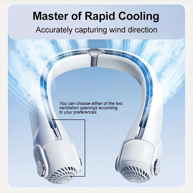 Ventilador de cuello portátil, Enfriador de aire recargable con inclinación, viento superfuerte, suministro de aire de 2024 °, novedad de 360