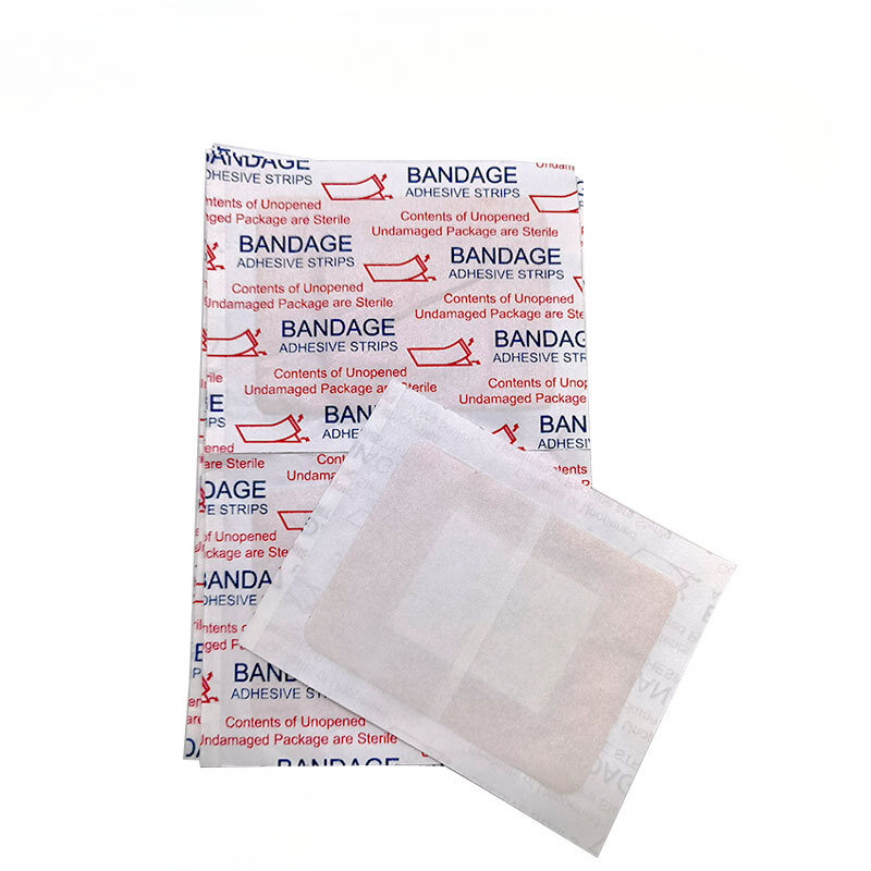 Grande Pele Patch PE Impermeável Quadrado Em Forma de Band Aid, Acessórios de Primeiros Socorros, ferida Gesso, Bandagens Adesivas, 7,6x5,1 cm, 100Pcs por Conjunto
