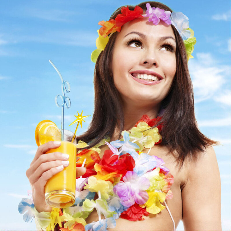 Guirnalda de flores artificiales para decoración de fiesta hawaiana, collar de 5 a 20 piezas, Playa hawaiana, boda, fiesta de cumpleaños