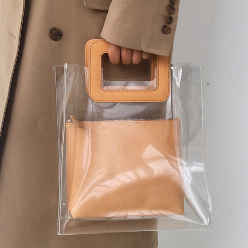 New Transparent Bag Women Bag 2pcs/set Luxury Handbag Fashion PVC Clear Bag High Quality Handbags Feminina Bucket Crossbody 2023
