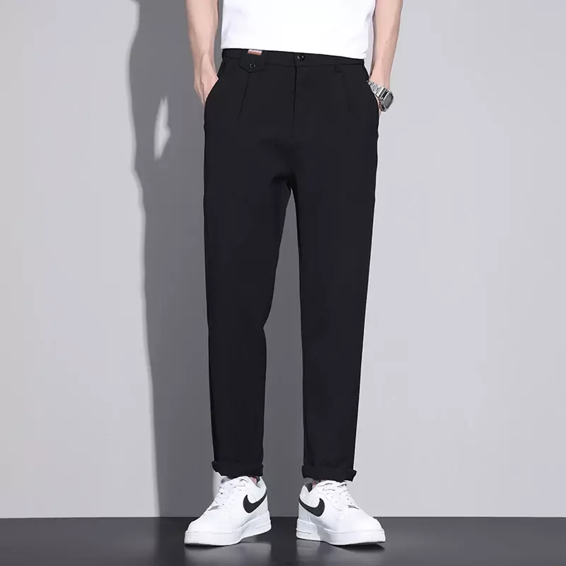 Nowe letnie spodnie męskie swobodne spodnie solidne spodnie biznesowe proste ołówkowe spodnie Streetwear wygodna tkanina gorąca sprzedaż