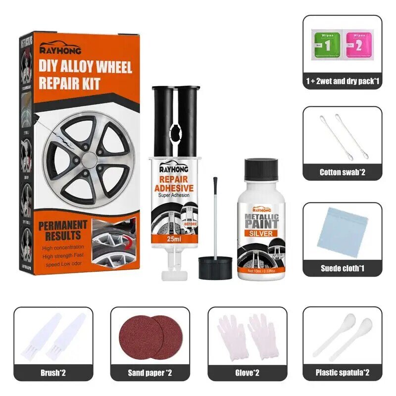 Wheel Repair Adhesive Kit Effective Alloy Wheel Repair Kit Silver Wheel Paint Fix Curb And Paint Rim Surface