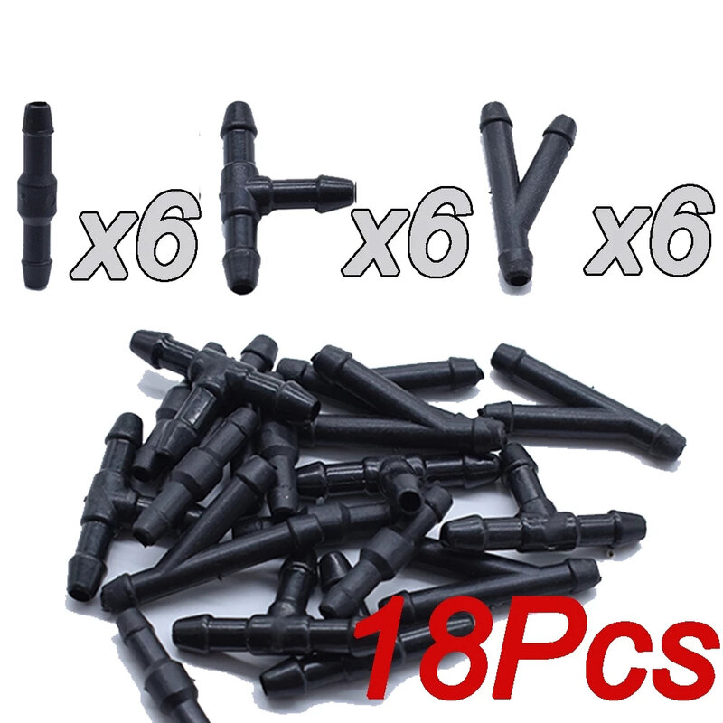 18/36PCS Windscreen Washer Joiner Pipe Connector T Piece Straight 3 Way Y Piece Air Fuel Water Petrol Wiper Washer Nozzle Hose