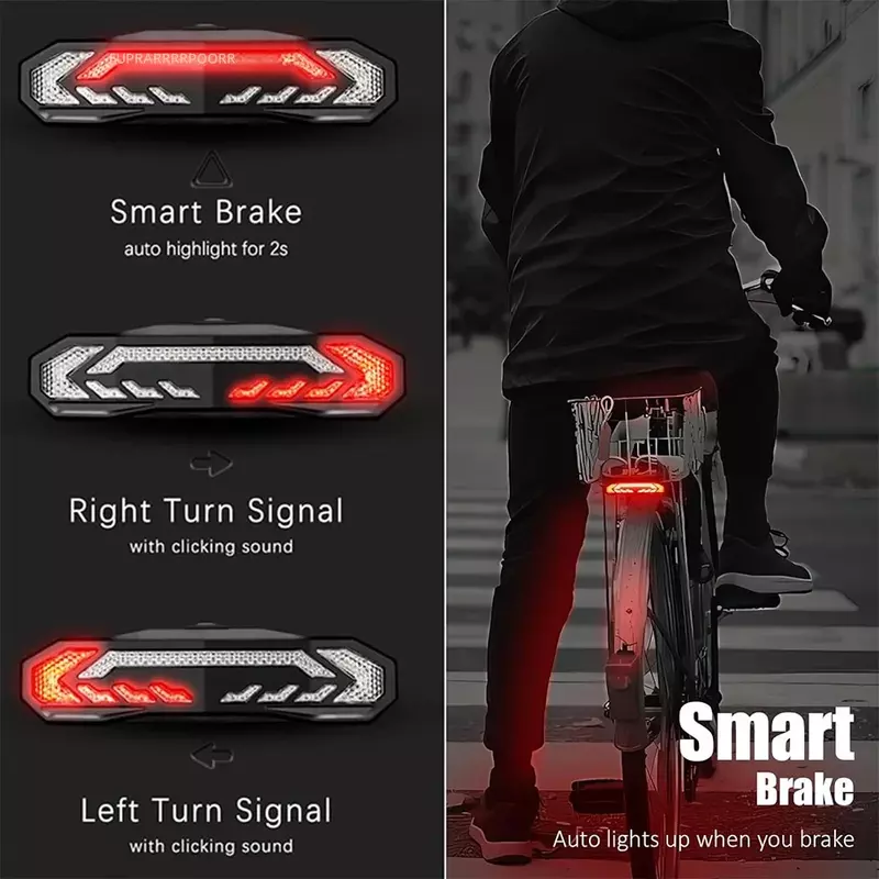 WSDCAM Enquêter arrière de vélo intelligent avec clignotants, capteur de frein, alarme à distance sans fil, feu arrière de vélo