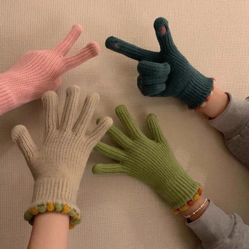 Luvas de malha touchscreen de lã para homens e mulheres, luvas unissex flexíveis, dedo exposto, quente, inverno