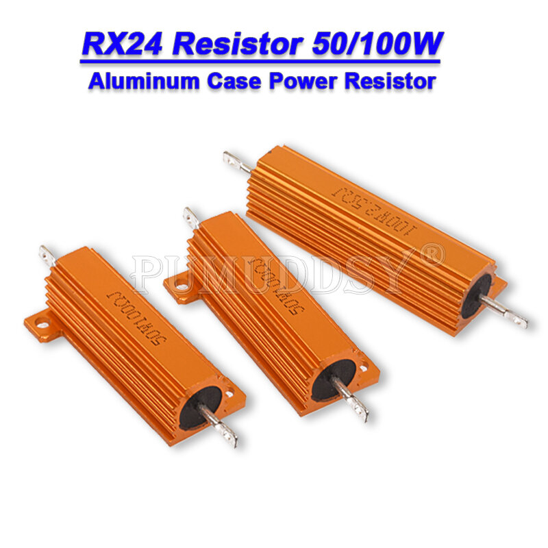 50W 100W Aluminum Power Metal Shell Case Wirewound Resistor 0.01R ~ 100K 1 6 8 10 20 200 500 1K 10K Ohm Resistance RX24 hjxrhgal