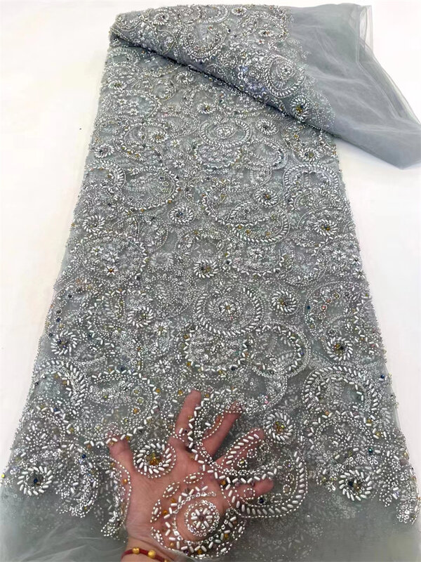 Африканская кружевная ткань с блестками и вышивкой из бисера для жениха, нигерийский Свадебный стиль 2024, Высококачественная французская Тюлевая кружевная ткань для свадьбы