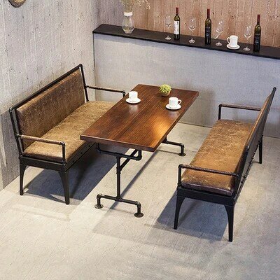Vintage Commercial Solid Wood Top Breakfast Bar Dinner Coffee Furniture Dining Restaurant Table with chairs
