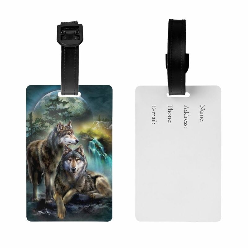 Animal Wolf Luggage Tags Custom Baggage Tags Privacy Cover Name ID Card