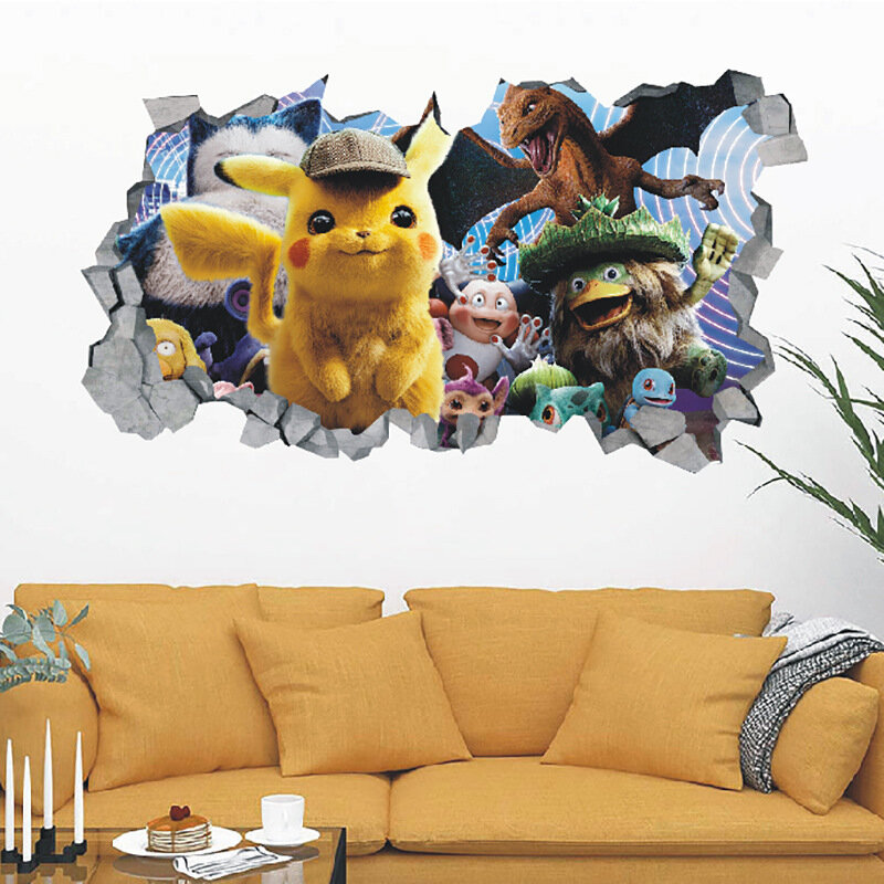 Autocollant mural de dessin animé Pokemon, verre de fenêtre auto-adhésif, décoration de porte de chambre, cadeau d'originalité, 514chu Rayquatro Eevee