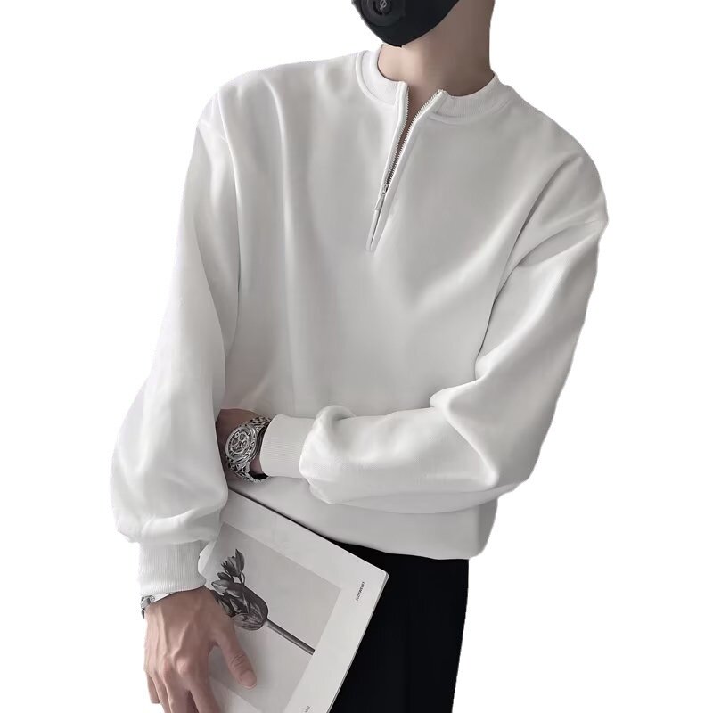 Свитшот мужской на молнии, модный Повседневный пуловер в Корейском стиле, деловой однотонный свободный универсальный топ, уличная одежда, весна-осень