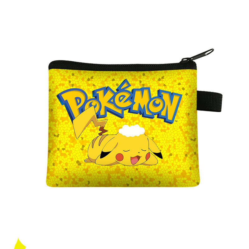 Pokemon กระเป๋าสตางค์การ์ตูน Pikachu พิมพ์ลายน่ารักแบบพกพา Dompet Koin เด็กอะนิเมะสแควร์ขนาดเล็กเก็บของกระเป๋ากระเป๋าเก็บบัตรกรณี