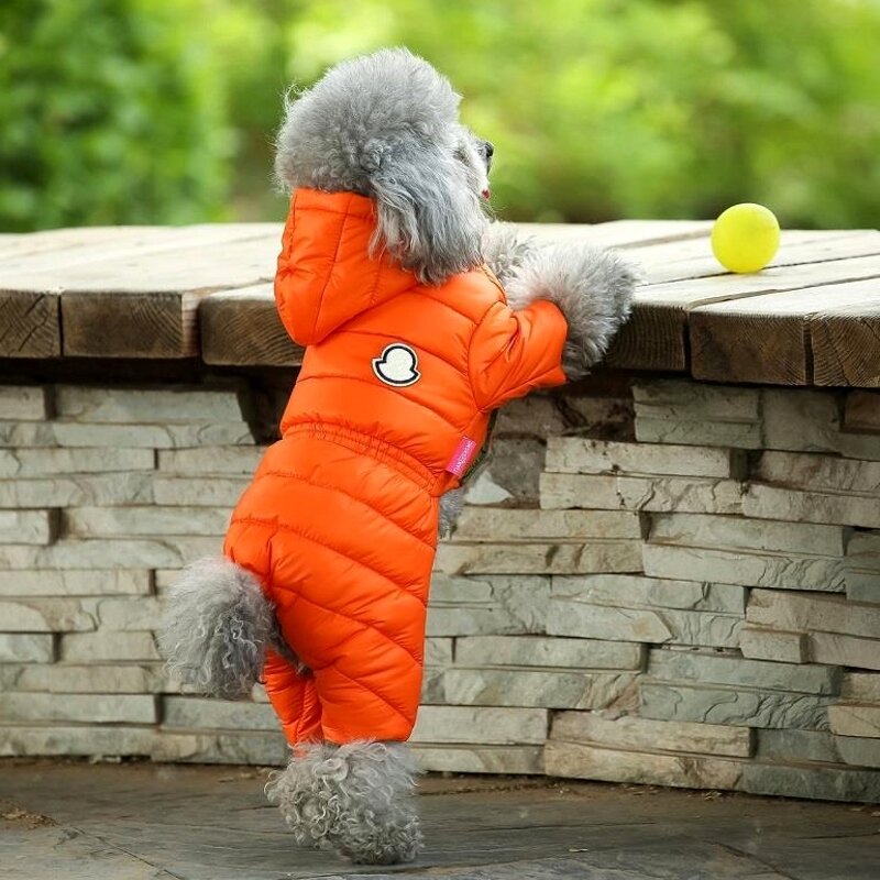 Casaco leve para cães de estimação, capuz com 4 pernas, fantasia de cachorro, casaco de pelúcia, roupas de esqui, combinação grande inverno