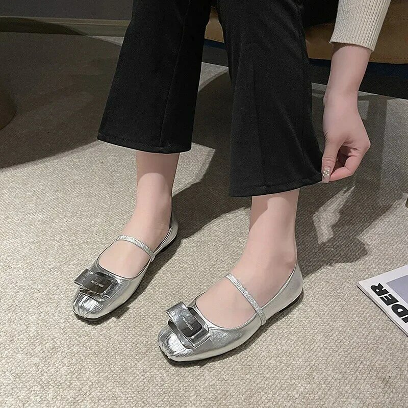 Trendy women's shoes 2024 minimalist French square toe flat shoes new shallow cut fashionable and comfortable single shoes