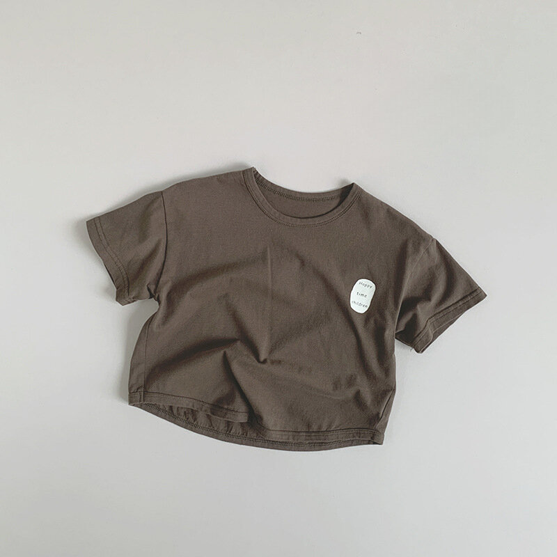 Camiseta de algodão de manga curta infantil, tops casuais soltos, camiseta simples, versátil, roupas infantis, bebê menino e menina, novo, verão, 2022