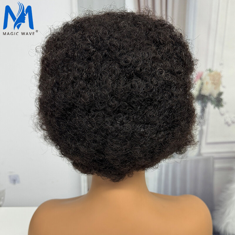 Wig rambut manusia Afro keluaran baru dengan kepang untuk wanita warna hitam 13x4 Lace Frontal 100% rambut Remy Brasil 6 inci Wig keriting melingkar