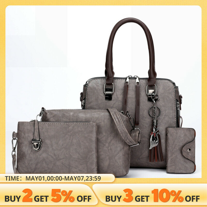 Borsa da donna in PU Set di quattro pezzi borsa a tracolla monospalla portatile con doppia cerniera Vintage con nappa
