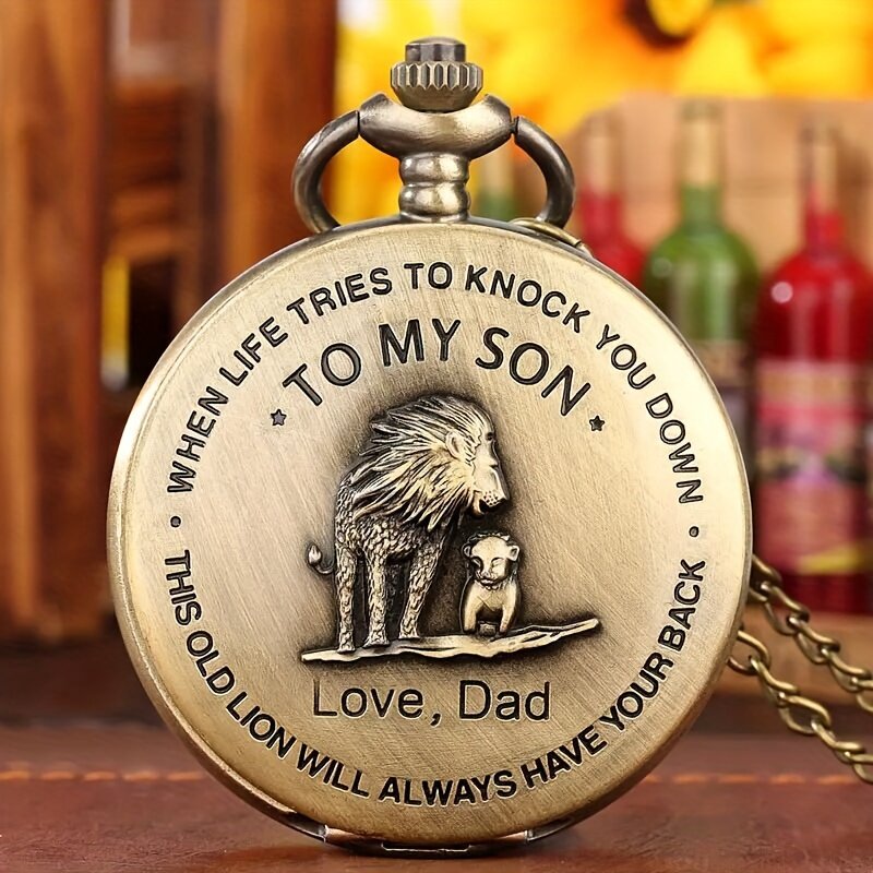 Creative To My Son Lion's Love Necklace Quartz Pocket Watch
