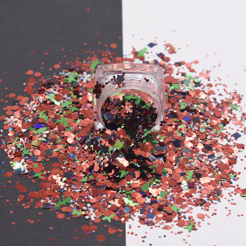 20 그램/가방 크리스마스 네일 아트 반짝이 3D 레이저 다채로운 멀티 모양 장식 조각 DIY 믹스 육각 모양 조각 매니큐어 장식