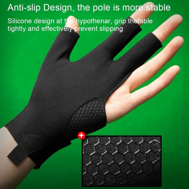 1PC Breathable Open-finger Billiards Glove Durable Non Slip Stickers Three Finger Glove Left Right Hand Elasticity Cloth Glove