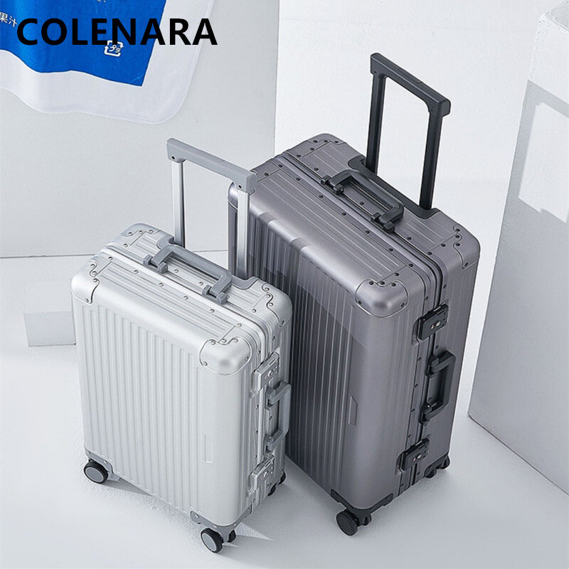 Colenara กระเป๋าเดินทางคุณภาพสูง20''24นิ้วของผู้หญิงกล่องขึ้นเครื่องทำจากอลูมิเนียมอัลลอยด์แมกนีเซียมกระเป๋าเดินทางแบบลาก
