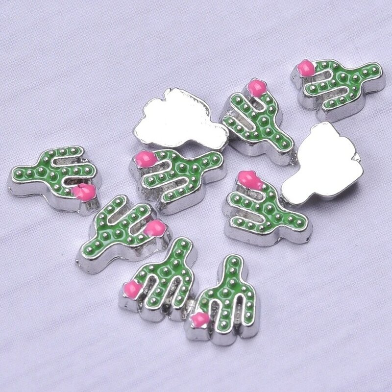 20Pcs Green Enamel Charm Floating Accessories Tree of Life  Maple Leaf Cactus DIY Jewelry Making Craft Locket Oranment Findings