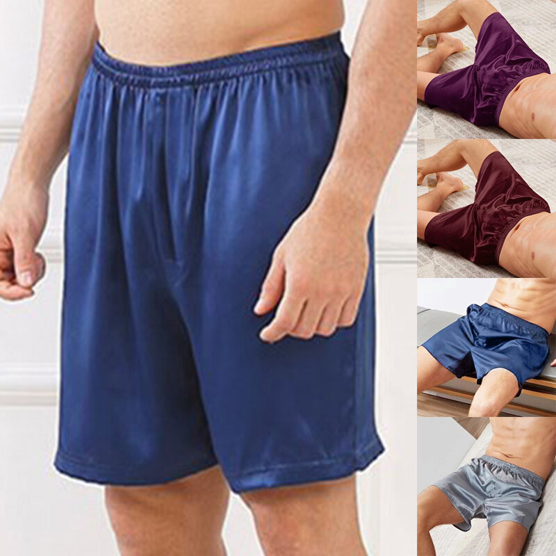 Sexy Men's Pajama Satin Silk Boxers Boxer Briefs Smooth Silk Pajamas Shorts Loose Split Man Soft Sleep Lounge Boxer Shorts L-3XL