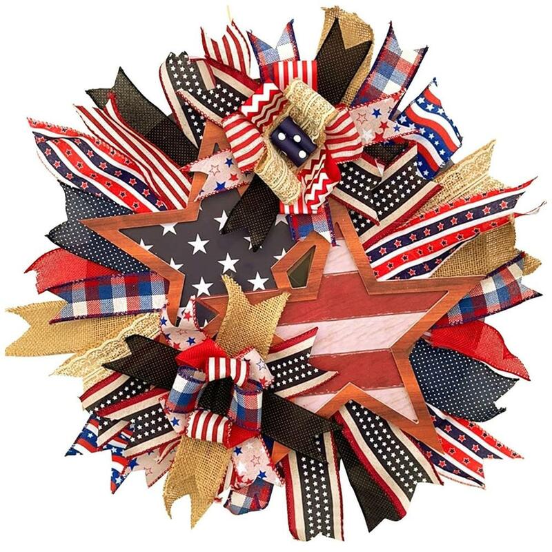 1pcs American Flag Hanging Garland Independence Day Long Lasting Wreath For Front Door Decorations O4S3