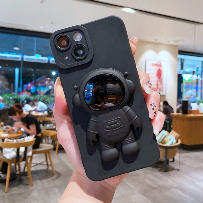 Silicone Astronaut Fold Stand Holder Phone Case For Xiaomi Redmi Note 7 8 9 10 11 Pro Max 11S 10S 9S 9T 9A 10A 10C 9C Soft Cover