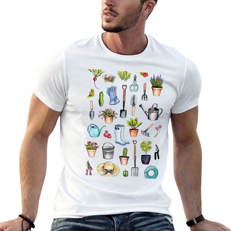 Neue Garten ausrüstung-Frühling Garten muster mit/Gartengeräten & liefert T-Shirt Hippie-Kleidung T-Shirt für einen Jungen Männer Kleidung