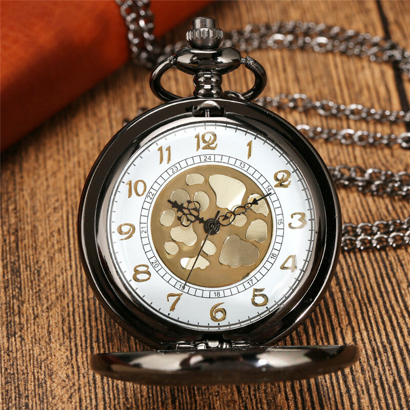 Relógio de movimento de quartzo oco para homens e mulheres, gravado número romano, relógio de bolso, corrente de suéter, presente, moda antiga