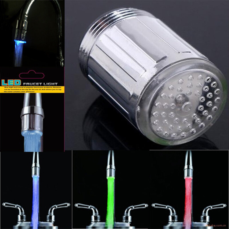 LED Temperature Sensitive 3-Color Light-up Faucet Kitchen Bathroom Glow Water Saving Faucet Aerator Tap Nozzle Shower Faucet