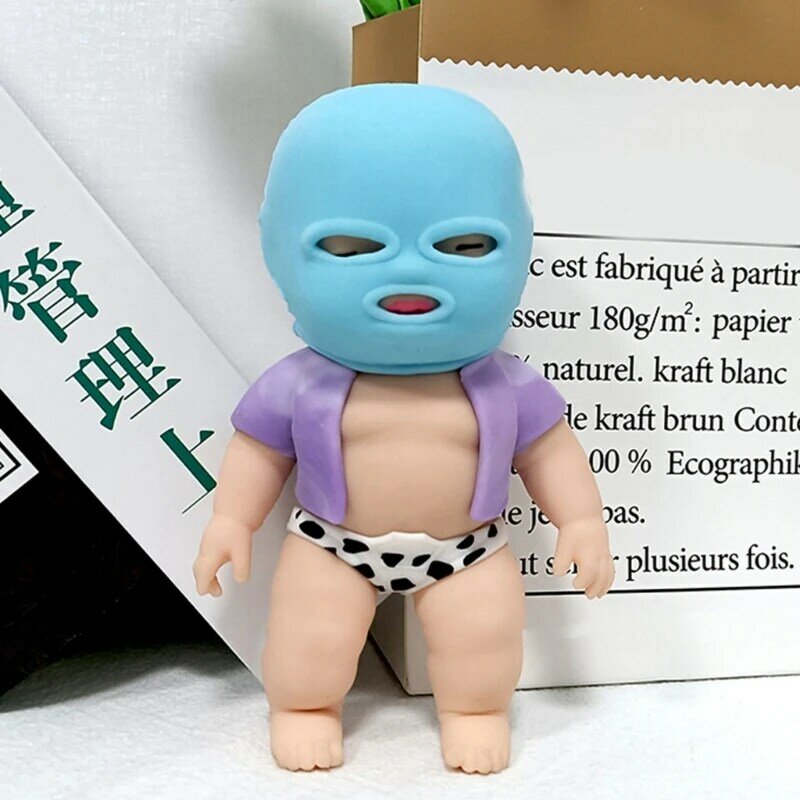 Brinquedo espremível tpr boneca adorável mascarado bebê boneca brinquedo escritório relaxante brinquedo
