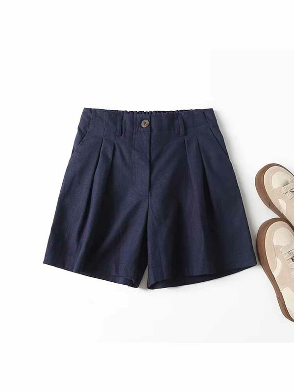 Pantalones cortos plisados para Mujer, Shorts informales, rectos, Vintage, de cintura alta, con cremallera, 2023