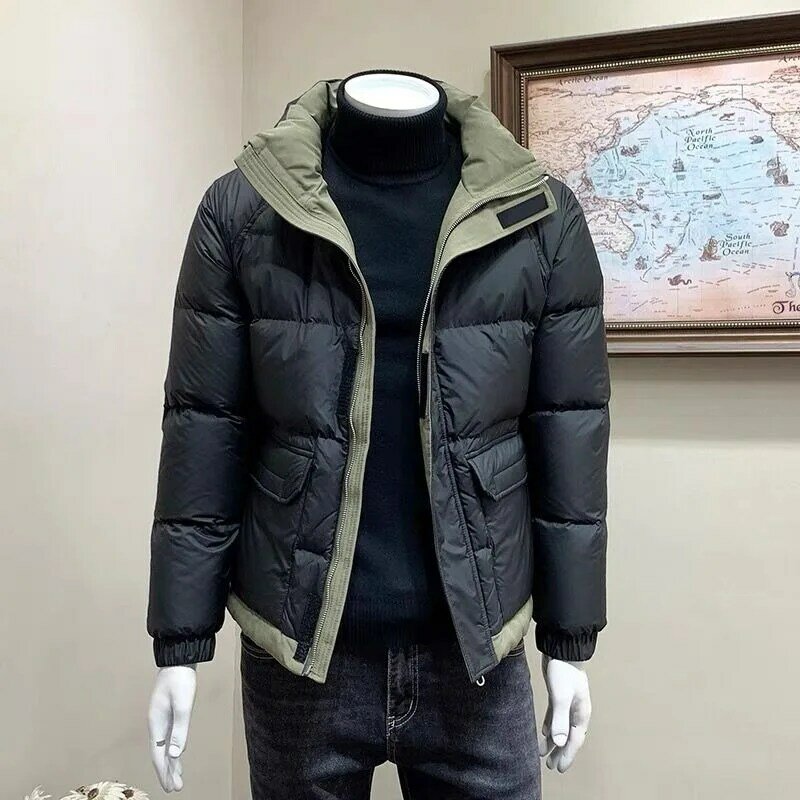 남성용 다운 재킷, 짧은 스탠드 칼라 파카, 트렌드 컬러 매칭, 아웃웨어, 레저, 루즈 패션, 오버코트, 겨울 코트, 2023 신상