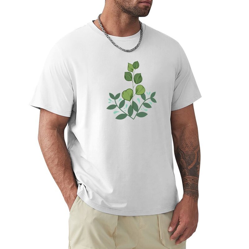 T-shirt verde con foglie primaverili new edition customs magliette nere per uomo