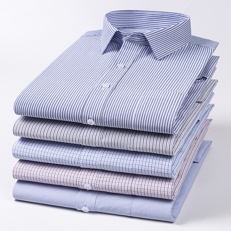 2023 الرجال الكلاسيكية طويلة الأكمام طباعة قمصان فستان واحد التصحيح جيب قميص business office
