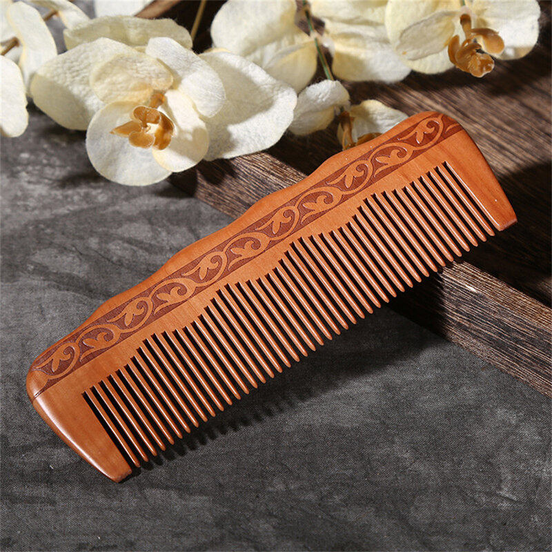 Peach Wood Comb for Men and Women Scalp Massager Coarse Tooth Thickened Printed Carving Holiday Gifts Home Hairdressing Combs