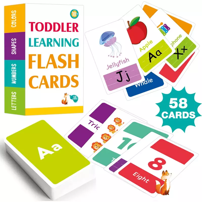 Tarjetas Flash para niños, letras, números, formas y colores, alfabeto, juguetes de aprendizaje cognitivo, 58 tarjetas abc