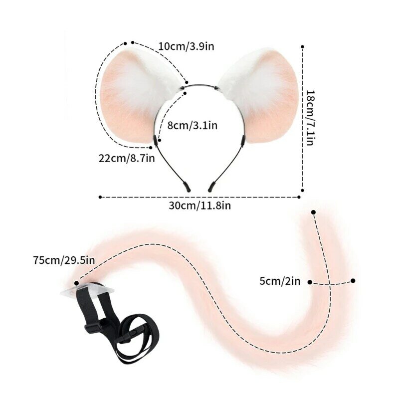Ikat Kepala Telinga Tikus Lembut Buatan Tangan dan Ekor Bulu Palsu untuk Aksesori Kostum Pesta Cosplay Halloween untuk Anak-anak